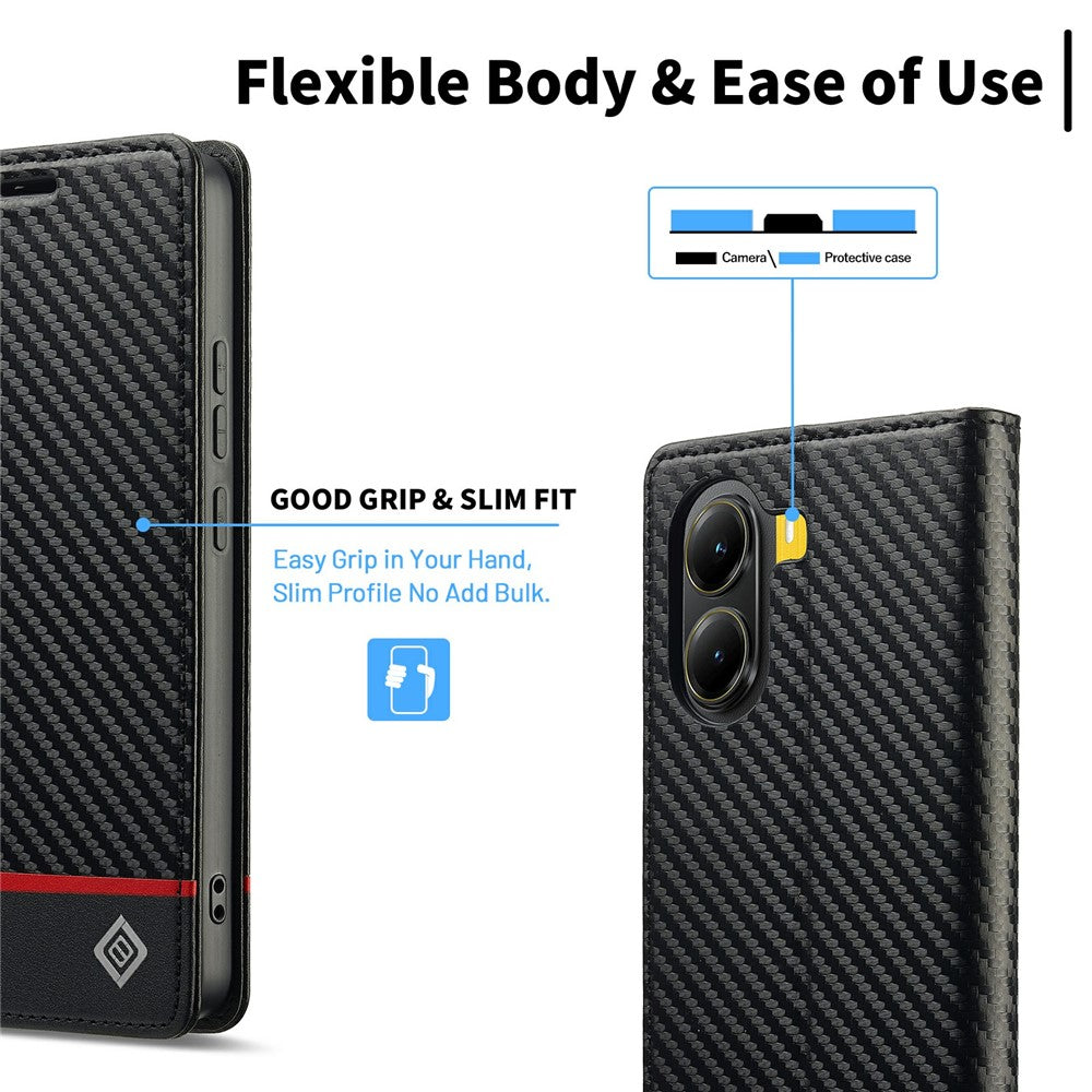 LC.IMEEKE For Xiaomi Poco X7 Pro 5G Wallet Case Carbon Fiber Texture Leather Phone Cover