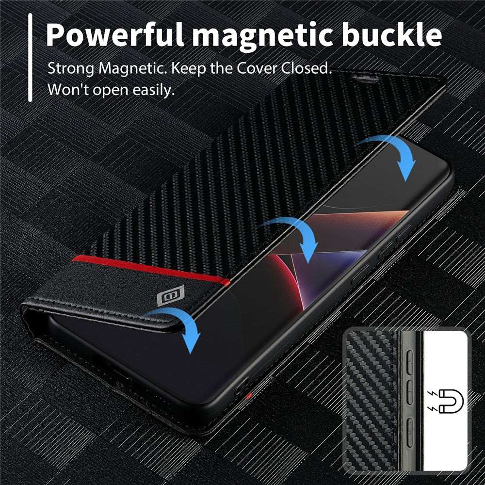 LC.IMEEKE For Xiaomi Poco X7 Pro 5G Wallet Case Carbon Fiber Texture Leather Phone Cover