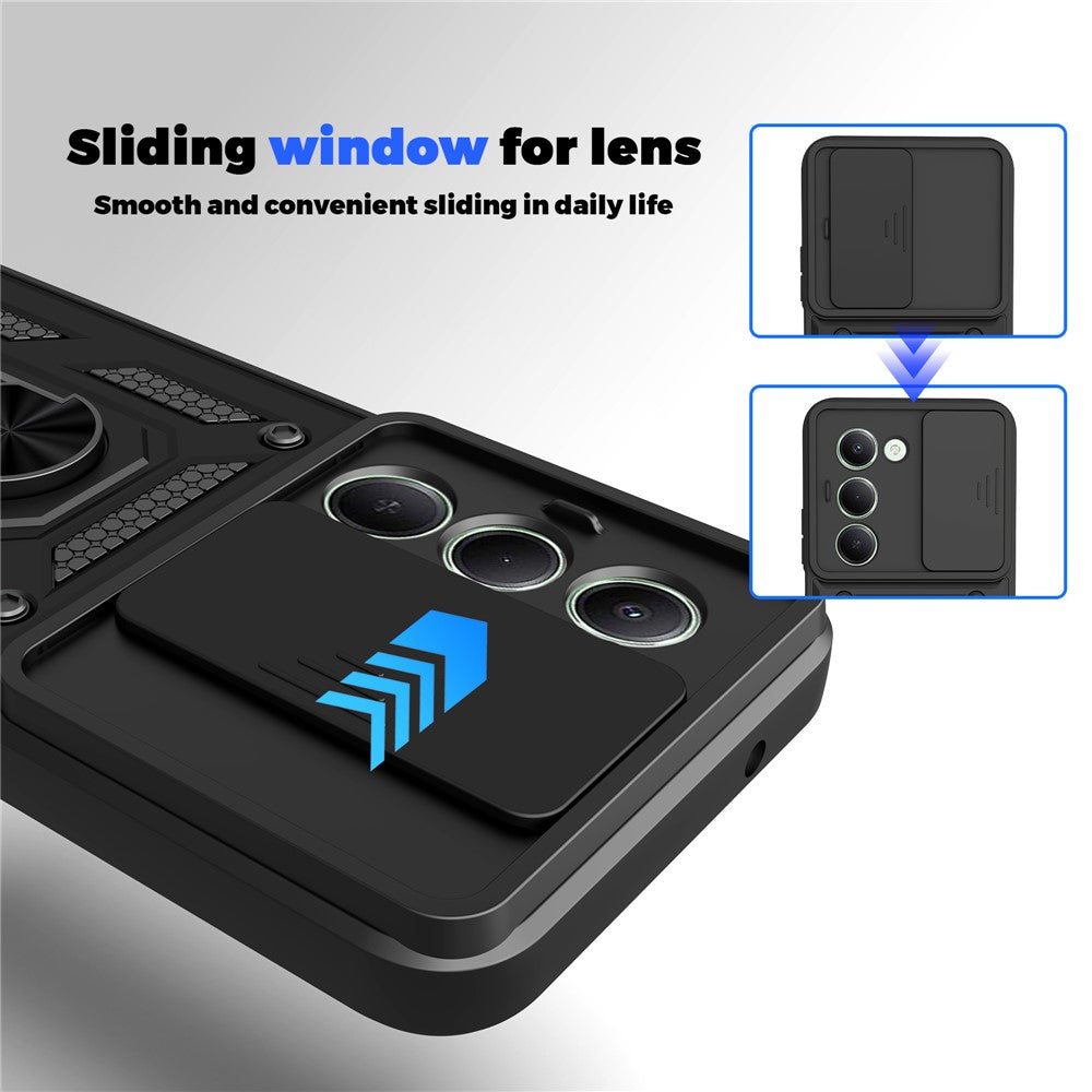 For Xiaomi Redmi 15 4G (EU) (171mm) Case with Slide Camera Lid PC + TPU Kickstand Phone Cover