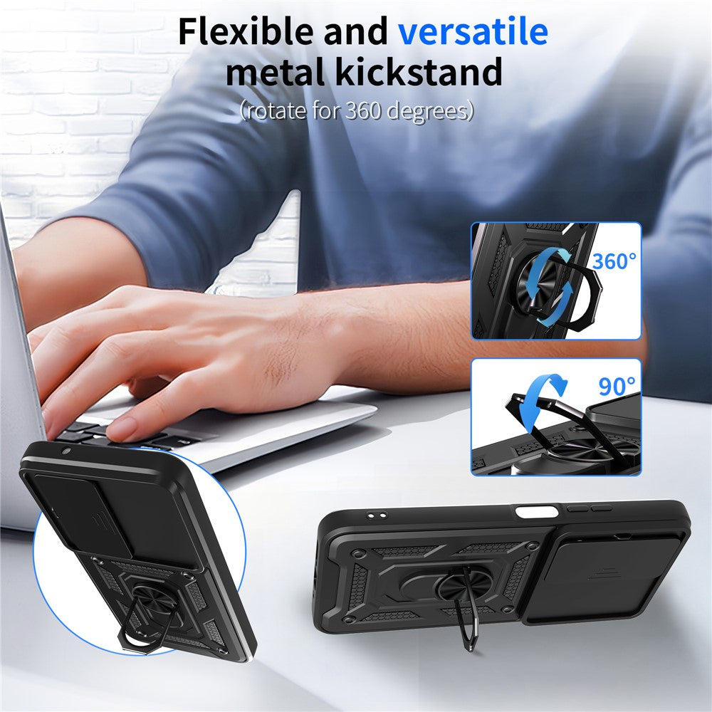 For Xiaomi Redmi 15 4G (EU) (171mm) Case with Slide Camera Lid PC + TPU Kickstand Phone Cover