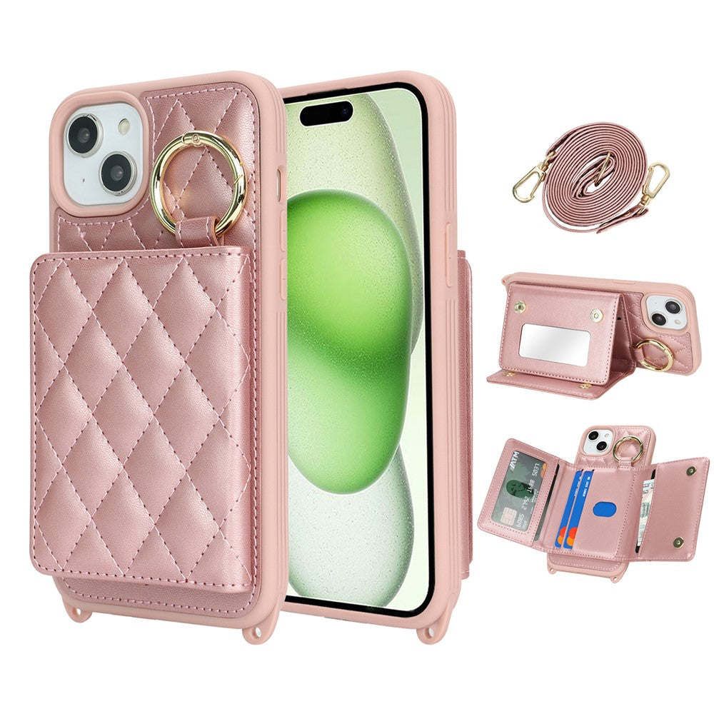 iPhone 15 Plus / 14 Plus Wallet-Hülle – Gitter-Design mit Kartenfach & RFID-Schutz