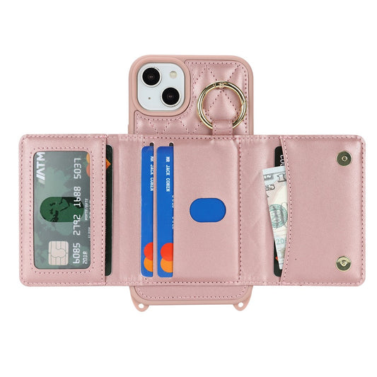 iPhone 15 Plus / 14 Plus Wallet-Hülle – Gitter-Design mit Kartenfach & RFID-Schutz