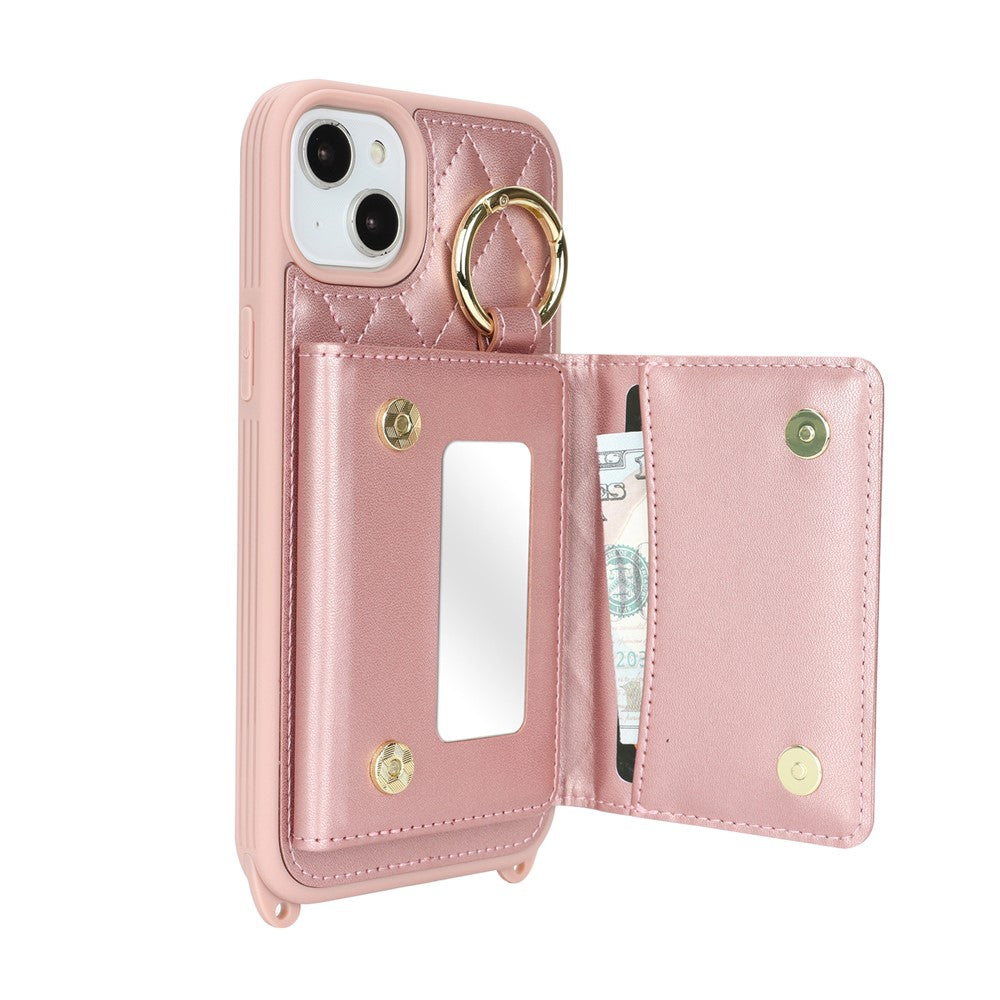 iPhone 15 Plus / 14 Plus Wallet-Hülle – Gitter-Design mit Kartenfach & RFID-Schutz