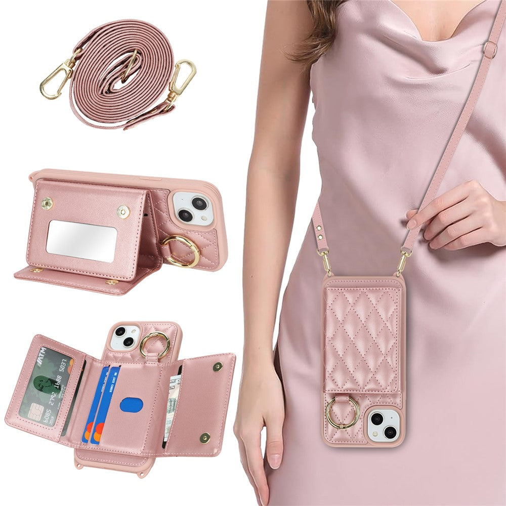iPhone 15 Plus / 14 Plus Wallet-Hülle – Gitter-Design mit Kartenfach & RFID-Schutz