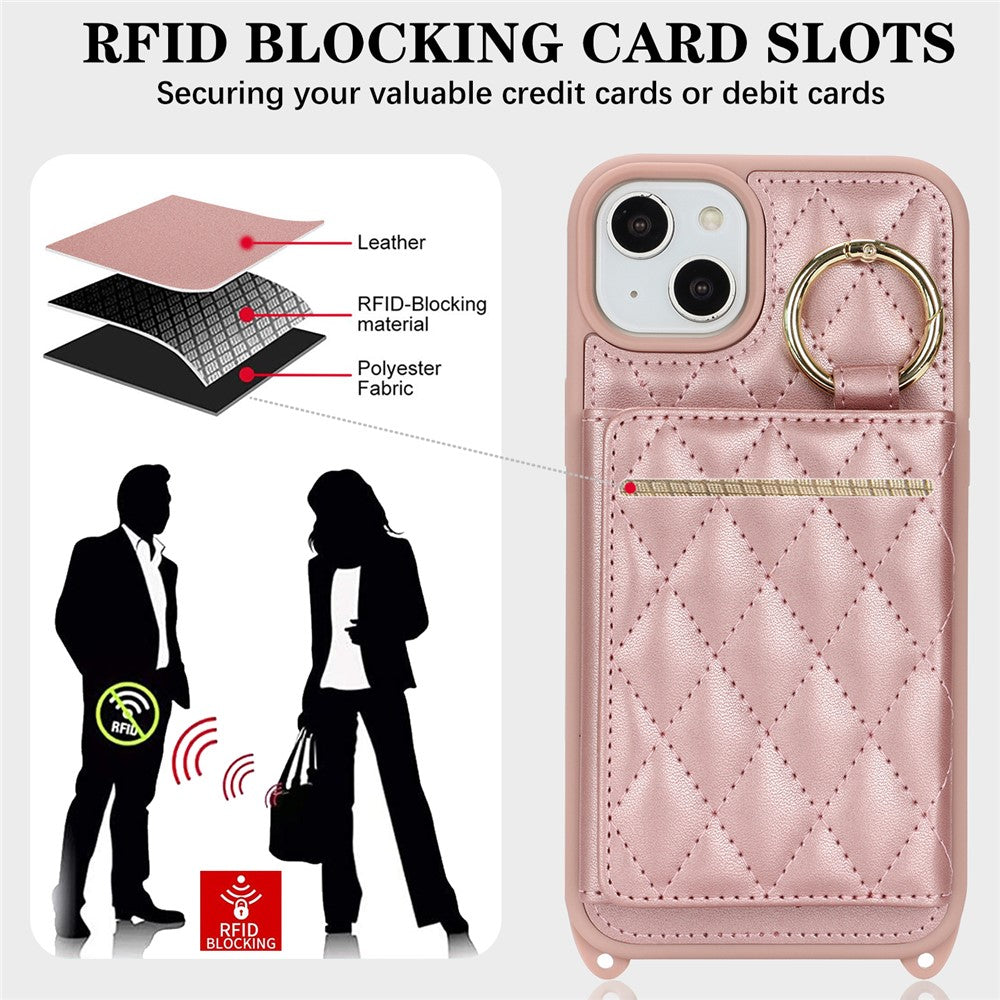 iPhone 15 Plus / 14 Plus Wallet-Hülle – Gitter-Design mit Kartenfach & RFID-Schutz