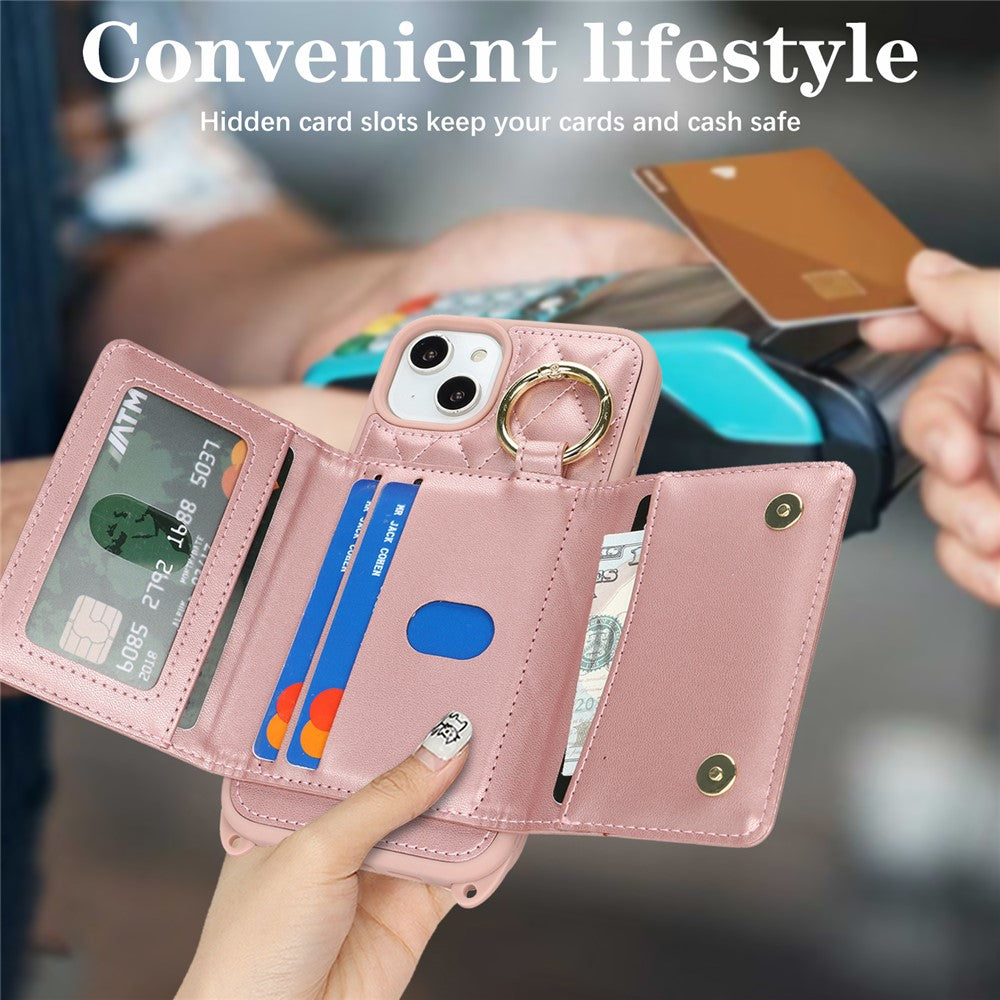 iPhone 15 Plus / 14 Plus Wallet-Hülle – Gitter-Design mit Kartenfach & RFID-Schutz