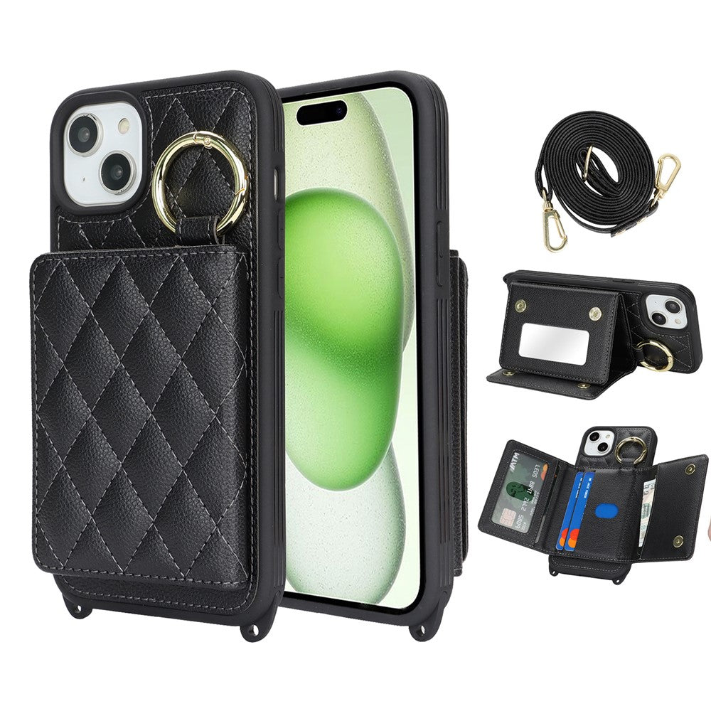iPhone 15 Plus / 14 Plus Wallet-Hülle – Gitter-Design mit Kartenfach & RFID-Schutz