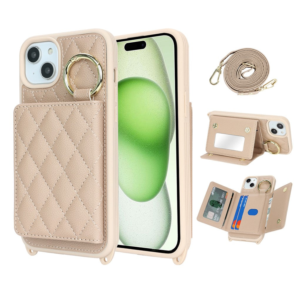 iPhone 15 Plus / 14 Plus Wallet-Hülle – Gitter-Design mit Kartenfach & RFID-Schutz