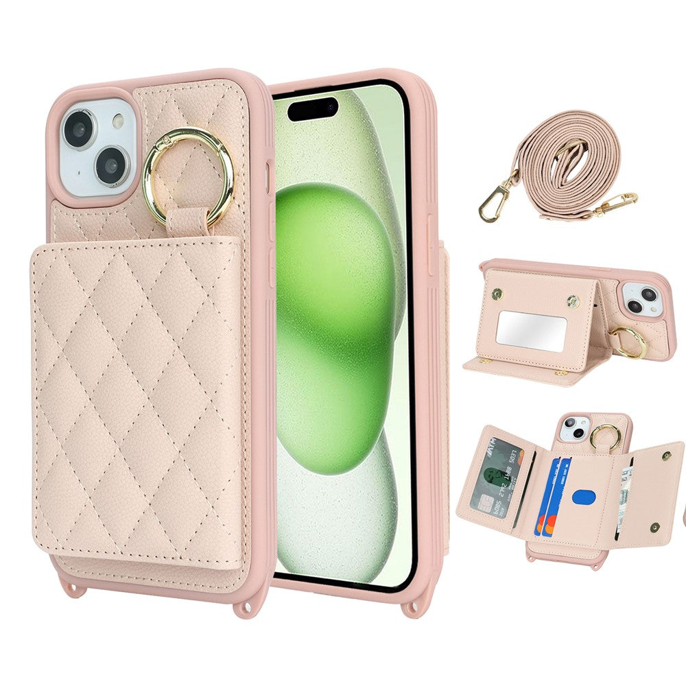 iPhone 15 Plus / 14 Plus Wallet-Hülle – Gitter-Design mit Kartenfach & RFID-Schutz