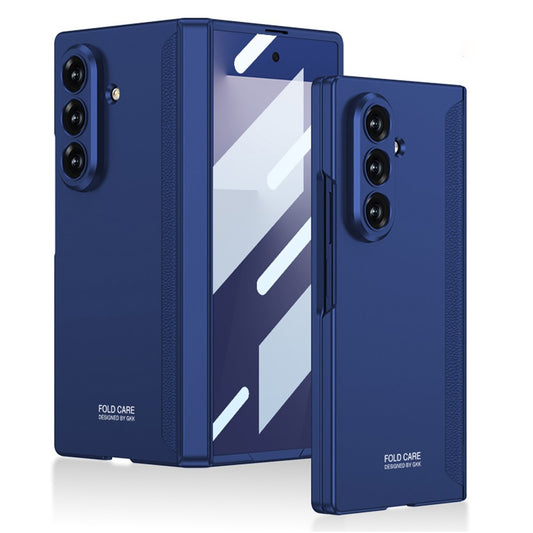 Galaxy Z Fold7 5G – Magnetische transparente Handyhülle aus Kunststoff, PU-Leder und gehärtetem Glas, mit Scharnierschutz, mit Displayschutz