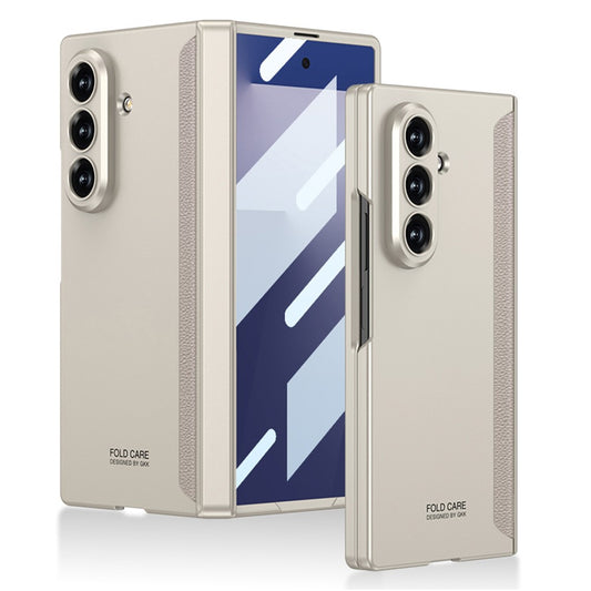 Galaxy Z Fold7 5G – Magnetische transparente Handyhülle aus Kunststoff, PU-Leder und gehärtetem Glas, mit Scharnierschutz, mit Displayschutz