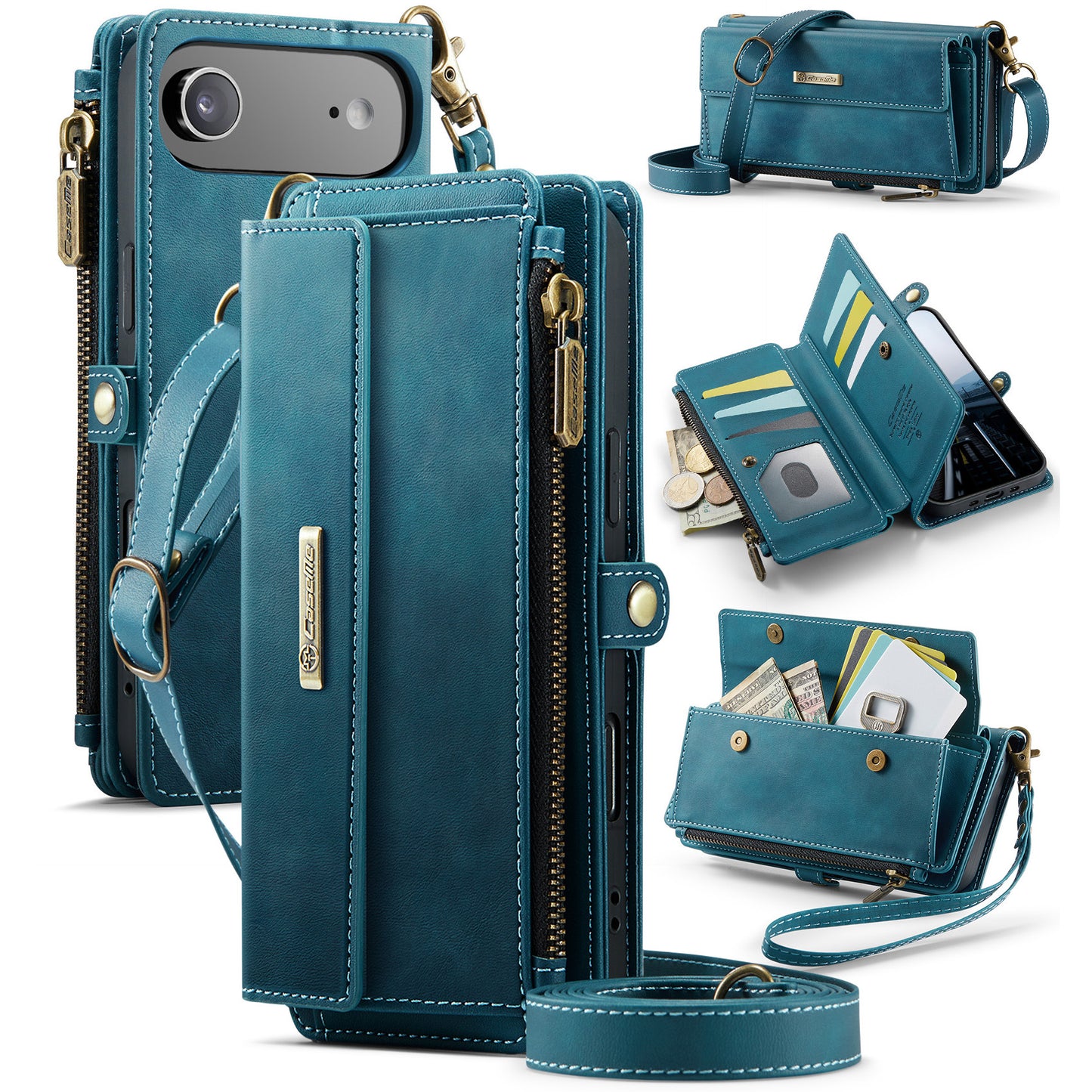iPhone Air Wallet-Hülle – Mit RFID-blockierende Reißverschluss-Brieftasche, Ständer & Riemen