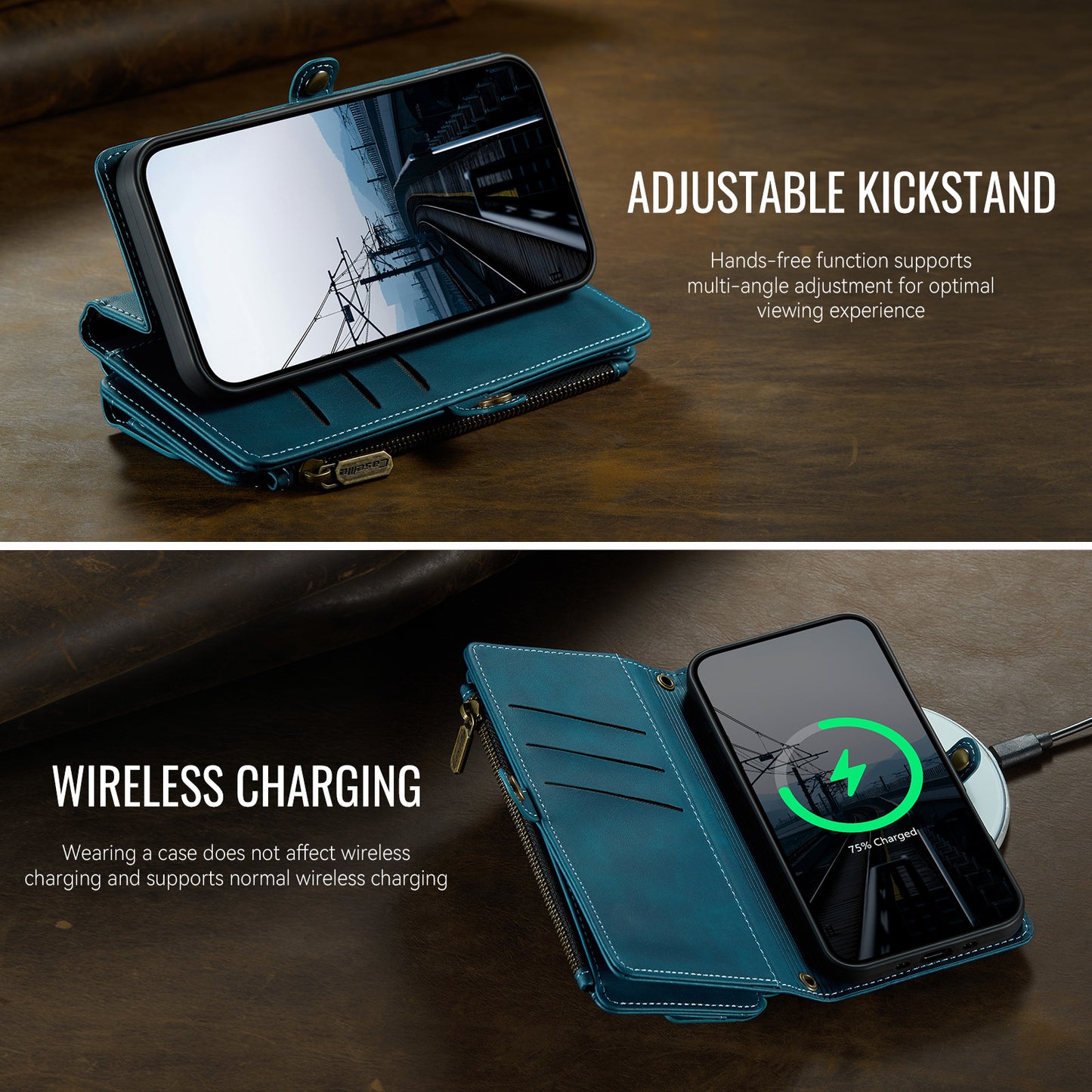 iPhone Air Wallet-Hülle – Mit RFID-blockierende Reißverschluss-Brieftasche, Ständer & Riemen