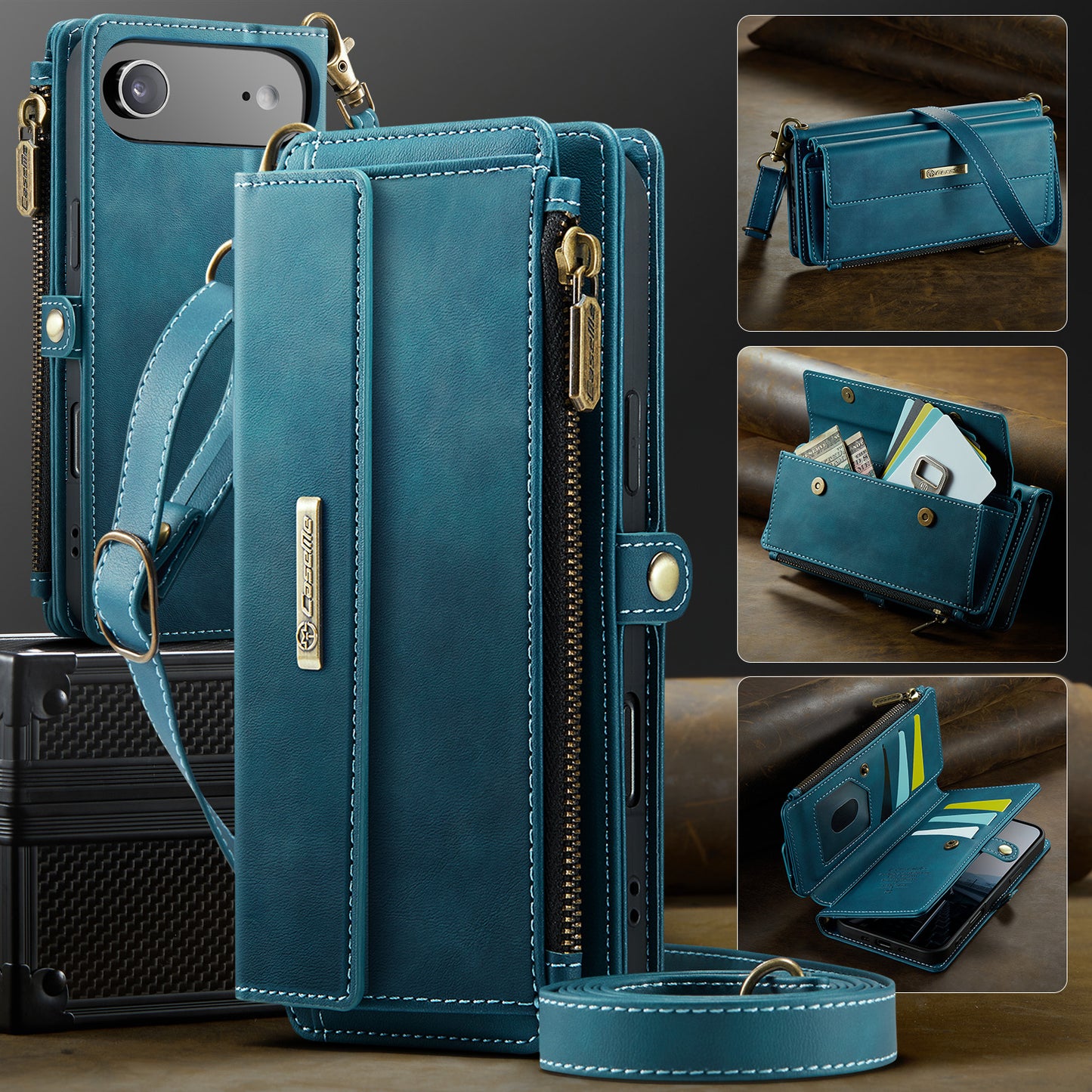 iPhone Air Wallet-Hülle – Mit RFID-blockierende Reißverschluss-Brieftasche, Ständer & Riemen
