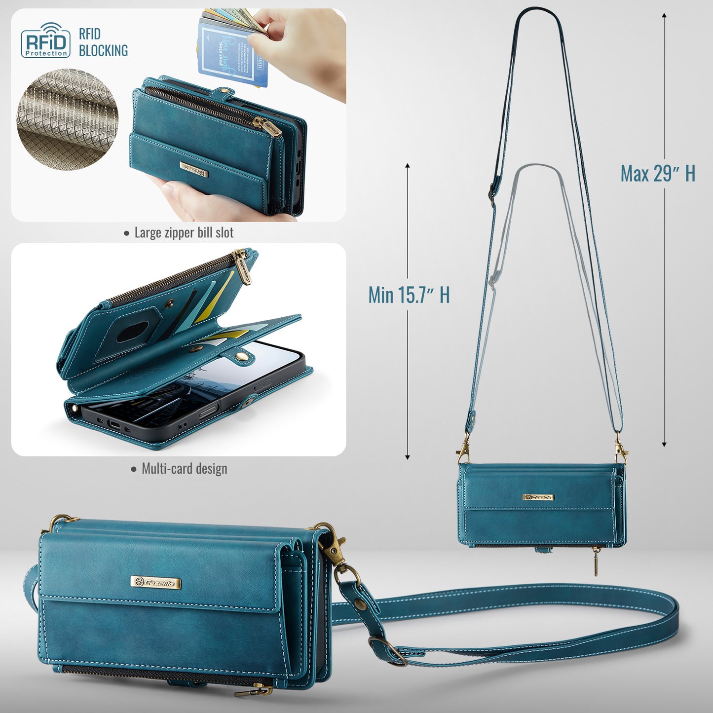 iPhone Air Wallet-Hülle – Mit RFID-blockierende Reißverschluss-Brieftasche, Ständer & Riemen