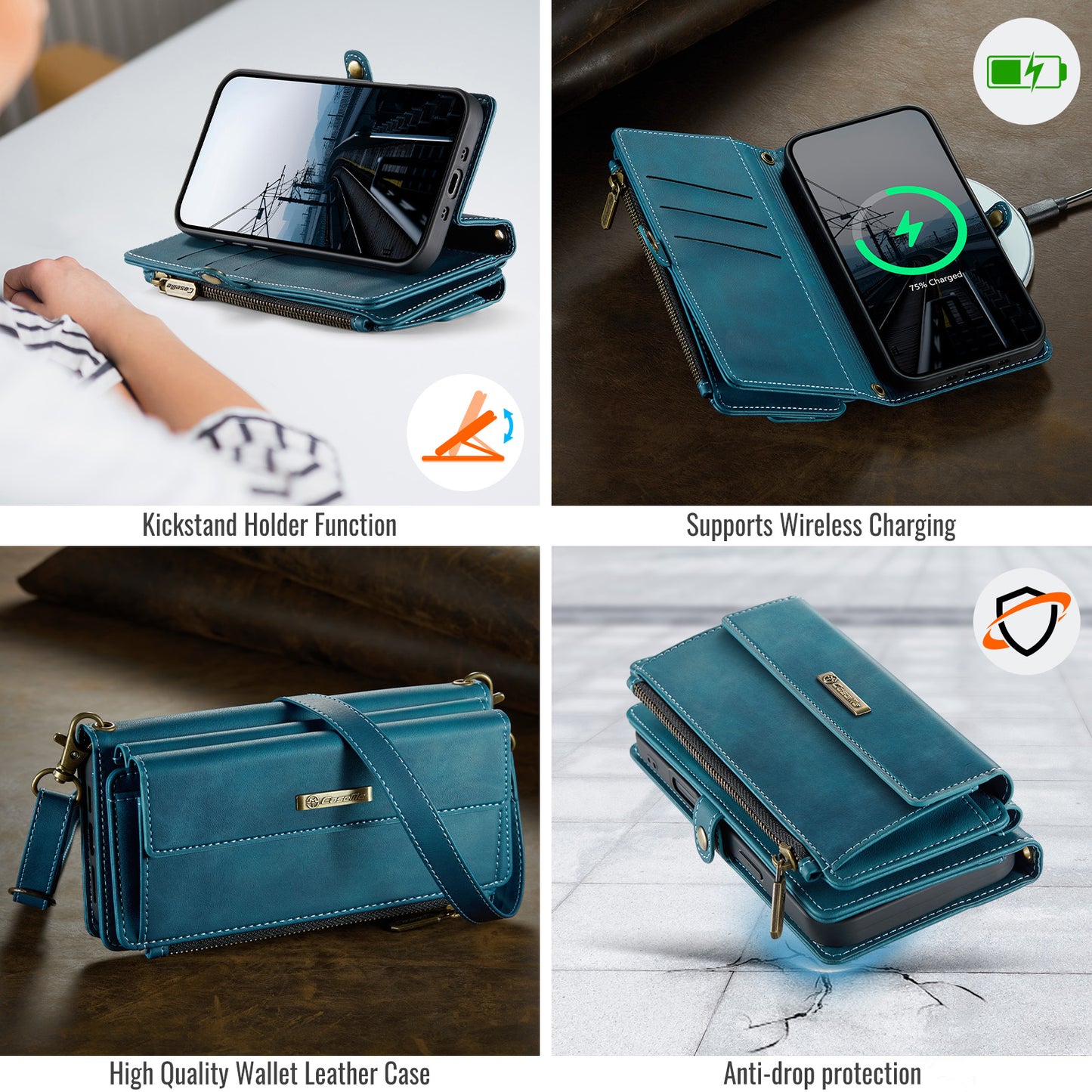 iPhone Air Wallet-Hülle – Mit RFID-blockierende Reißverschluss-Brieftasche, Ständer & Riemen