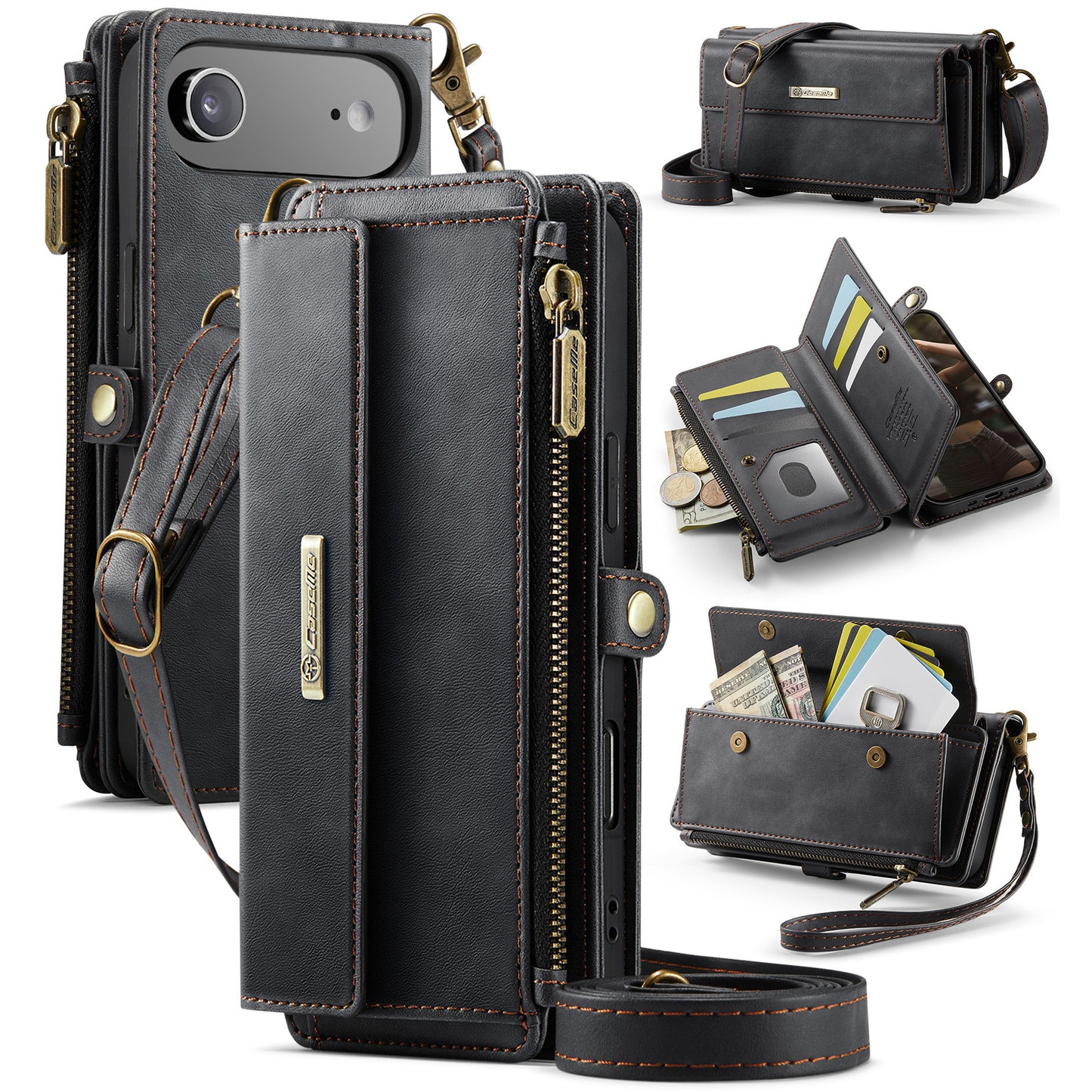iPhone Air Wallet-Hülle – Mit RFID-blockierende Reißverschluss-Brieftasche, Ständer & Riemen