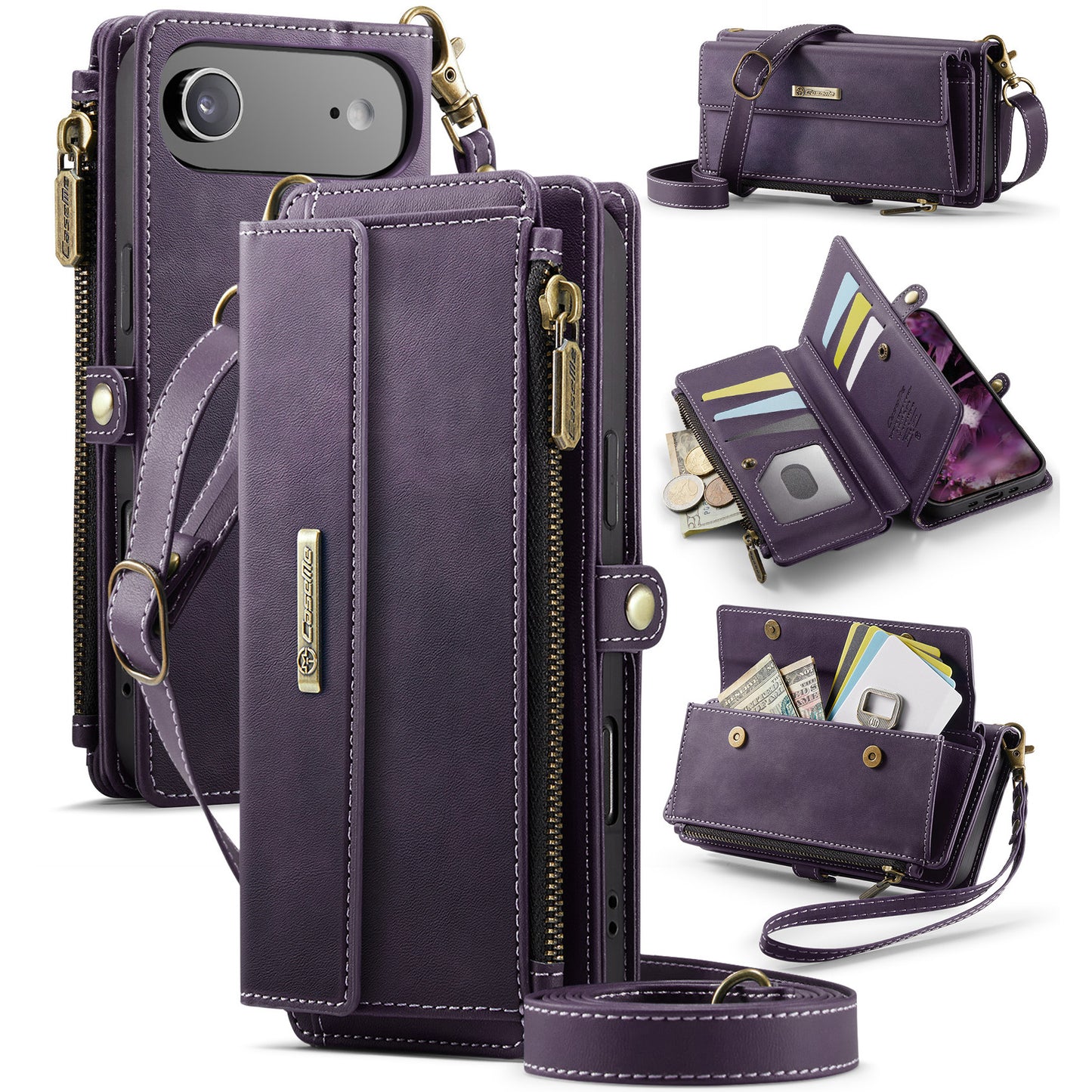 iPhone Air Wallet-Hülle – Mit RFID-blockierende Reißverschluss-Brieftasche, Ständer & Riemen