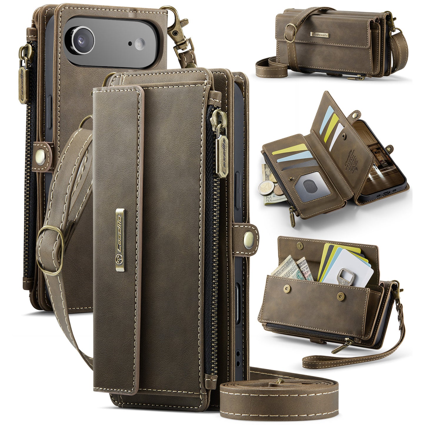 iPhone Air Wallet-Hülle – Mit RFID-blockierende Reißverschluss-Brieftasche, Ständer & Riemen
