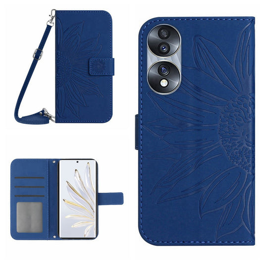Honor 70 5G Handyhülle – Fallschutz-gedruckte Sonnenblume PU-Leder-Geldbörsen- hautfreundlich-Ständer Magnetverschluss- mit Schultergurt