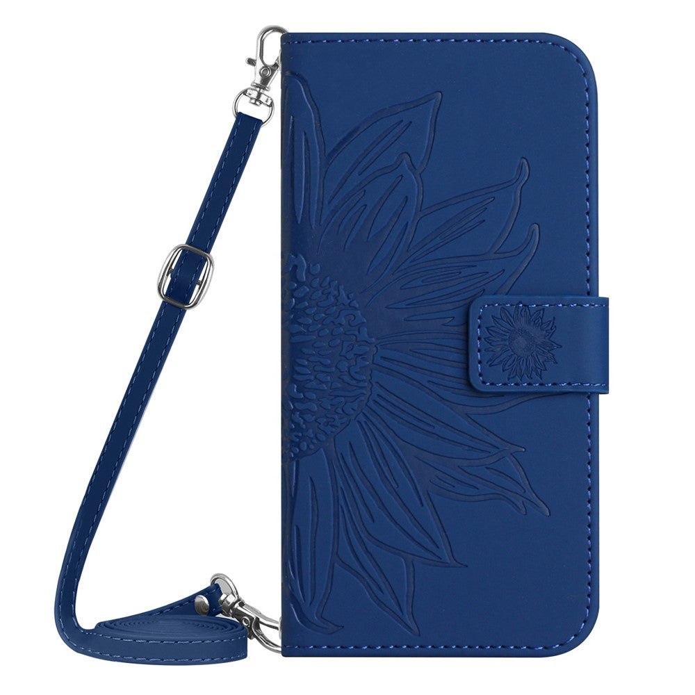 For Honor 70 5G Anti-drop Imprinted Sunflower PU Leather Wallet Phone Case Skin-touch Stand Magnetic Closure Cell Phone Cover with Shoulder Strap
