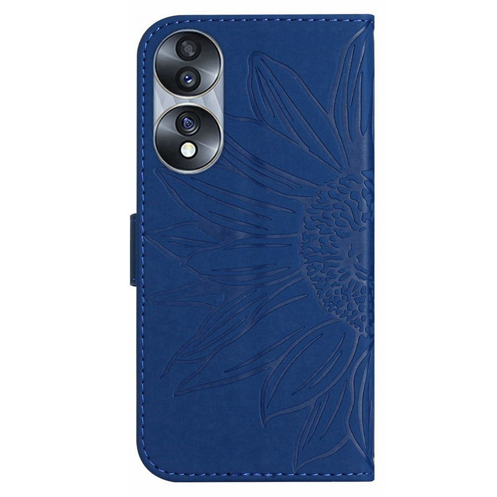 For Honor 70 5G Anti-drop Imprinted Sunflower PU Leather Wallet Phone Case Skin-touch Stand Magnetic Closure Cell Phone Cover with Shoulder Strap