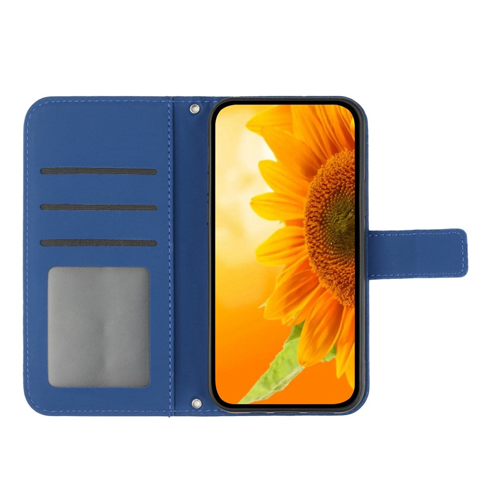 For Honor 70 5G Anti-drop Imprinted Sunflower PU Leather Wallet Phone Case Skin-touch Stand Magnetic Closure Cell Phone Cover with Shoulder Strap