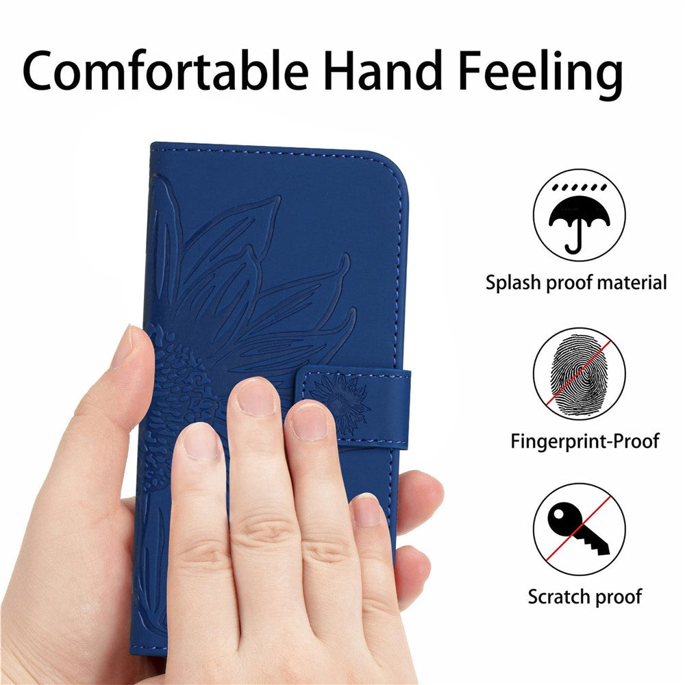 For Honor 70 5G Anti-drop Imprinted Sunflower PU Leather Wallet Phone Case Skin-touch Stand Magnetic Closure Cell Phone Cover with Shoulder Strap