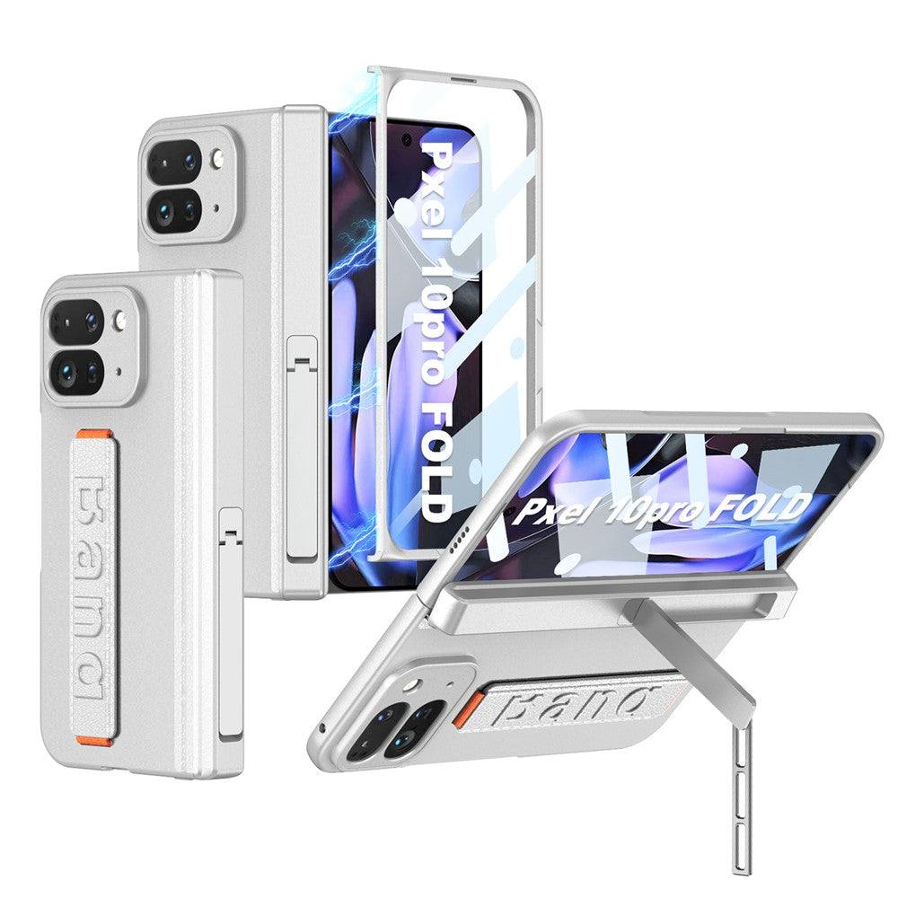 GKK For Google Pixel 10 Pro Fold Case with Hand Strap / Tempered Glass Film Magnetic Hinge Protection PC Phone Shell