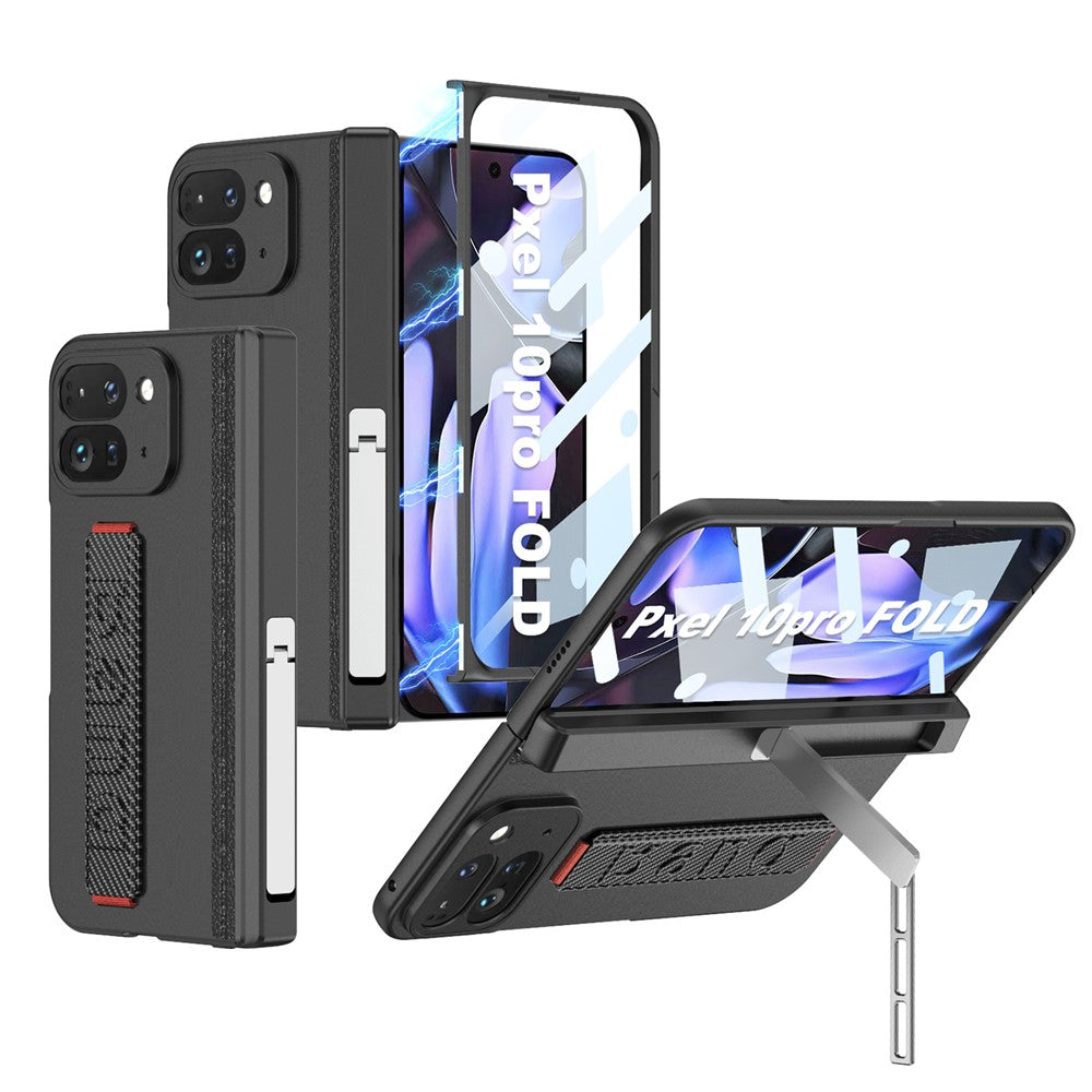 GKK For Google Pixel 10 Pro Fold Case with Hand Strap / Tempered Glass Film Magnetic Hinge Protection PC Phone Shell