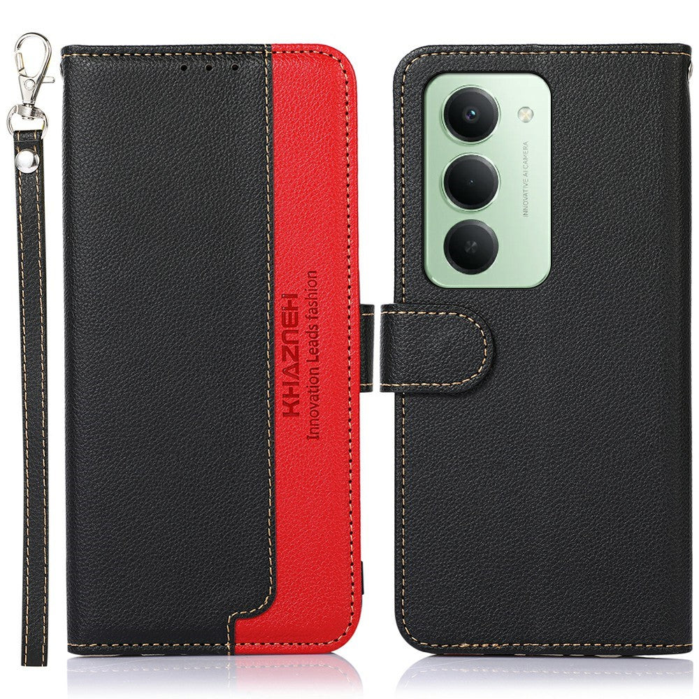 KHAZNEH For Xiaomi Redmi 15 4G (EU) (171mm) Case RFID Blocking Wallet Litchi Texture PU Leather Phone Cover with Strap