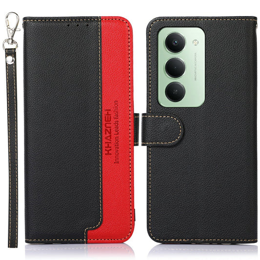 Xiaomi Redmi 15 4G (EU) (171mm) Handyhülle – KHAZNEH RFID-blockierende Brieftasche Litschi-Textur PU-Leder- mit Riemen