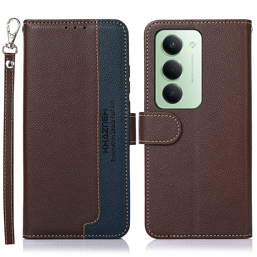 KHAZNEH For Xiaomi Redmi 15 4G (EU) (171mm) Case RFID Blocking Wallet Litchi Texture PU Leather Phone Cover with Strap