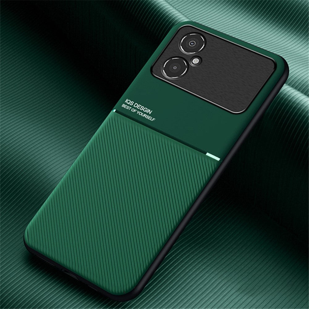 For Xiaomi Poco M4 5G Shock Absorbing Back Case with Built-in Metal Sheet Lines Imprinted PU Leather+TPU Hybrid Shell