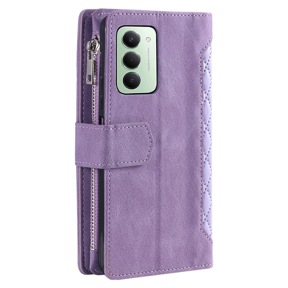 For Xiaomi Redmi 15 5G (EU) (171mm)  /  4G (EU) (171mm) Wallet Case Rhombus Stitching Line PU Leather Phone Cover with Wrist Strap