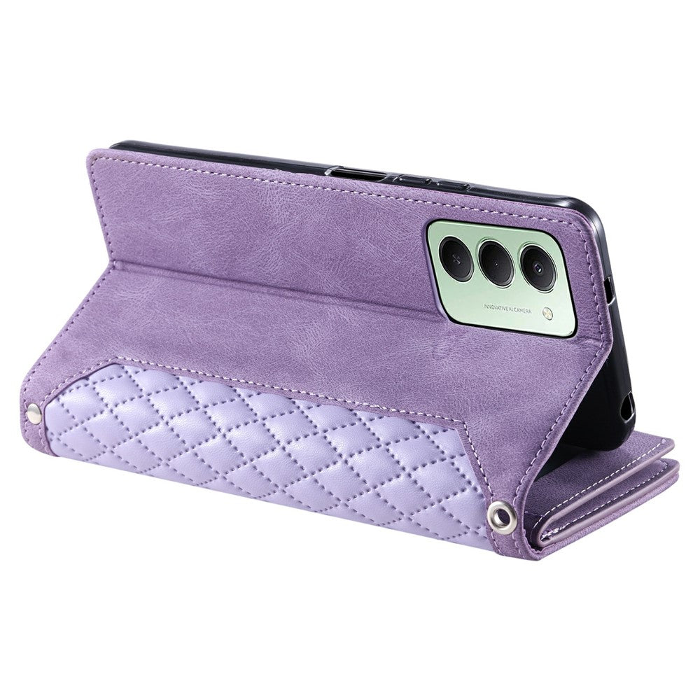 For Xiaomi Redmi 15 5G (EU) (171mm)  /  4G (EU) (171mm) Wallet Case Rhombus Stitching Line PU Leather Phone Cover with Wrist Strap
