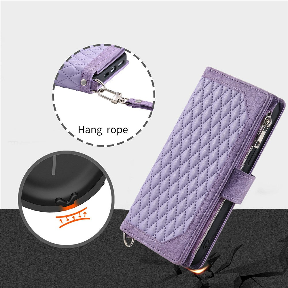 For Xiaomi Redmi 15 5G (EU) (171mm)  /  4G (EU) (171mm) Wallet Case Rhombus Stitching Line PU Leather Phone Cover with Wrist Strap