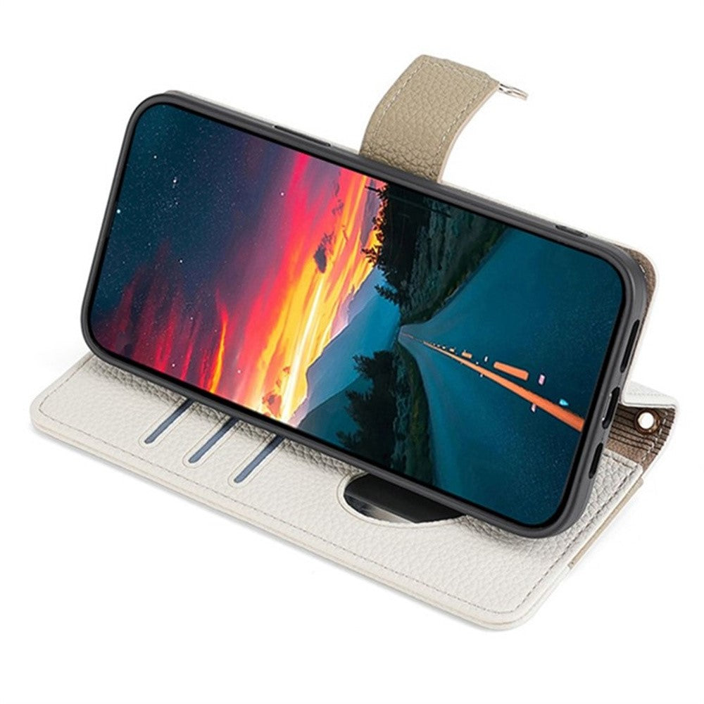 Galaxy A17 5G/4G Wallet-Hülle – Litschi-Textur, mit Spiegel & Kettenschultergurt