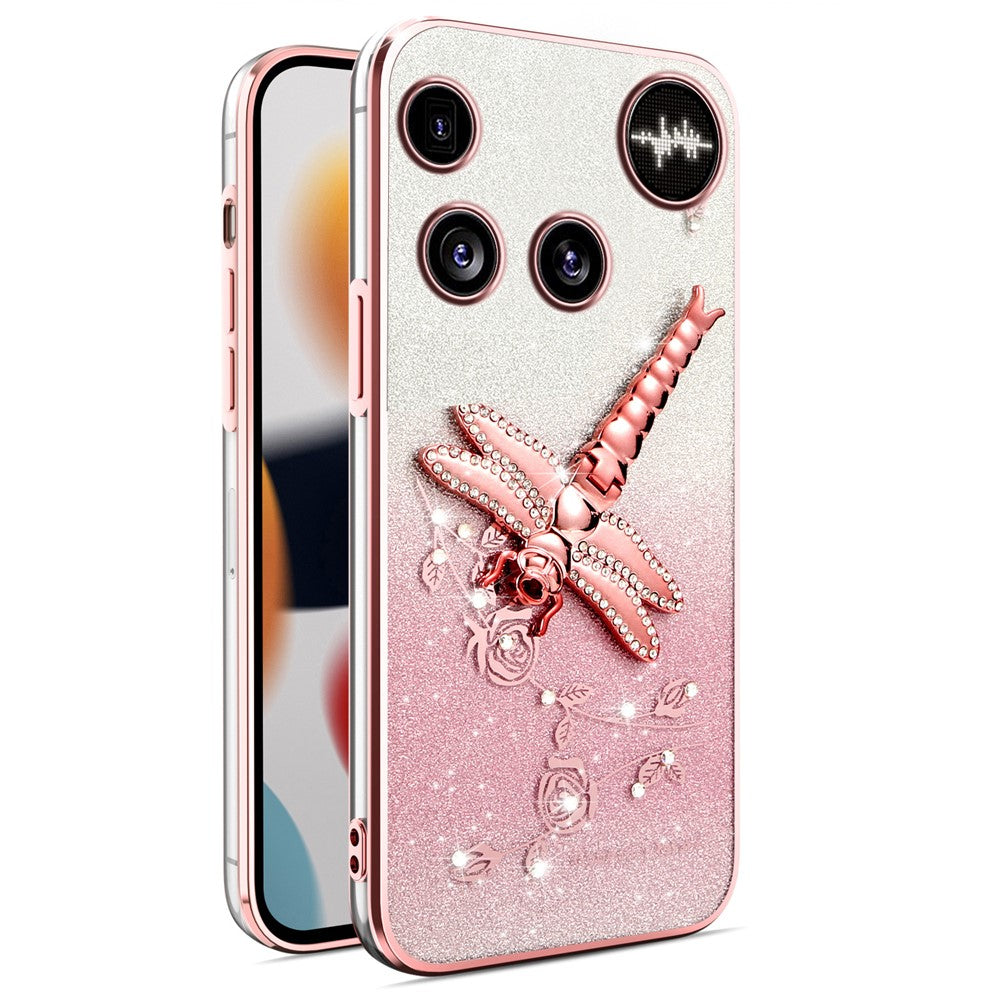 KADEM For Nothing Phone (3) 5G Case Dragonfly Kickstand TPU Flowers Glitter Phone Cover