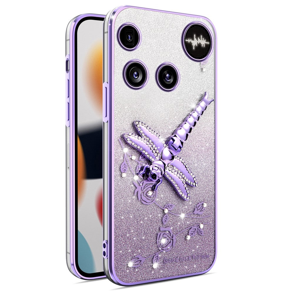 KADEM For Nothing Phone (3) 5G Case Dragonfly Kickstand TPU Flowers Glitter Phone Cover