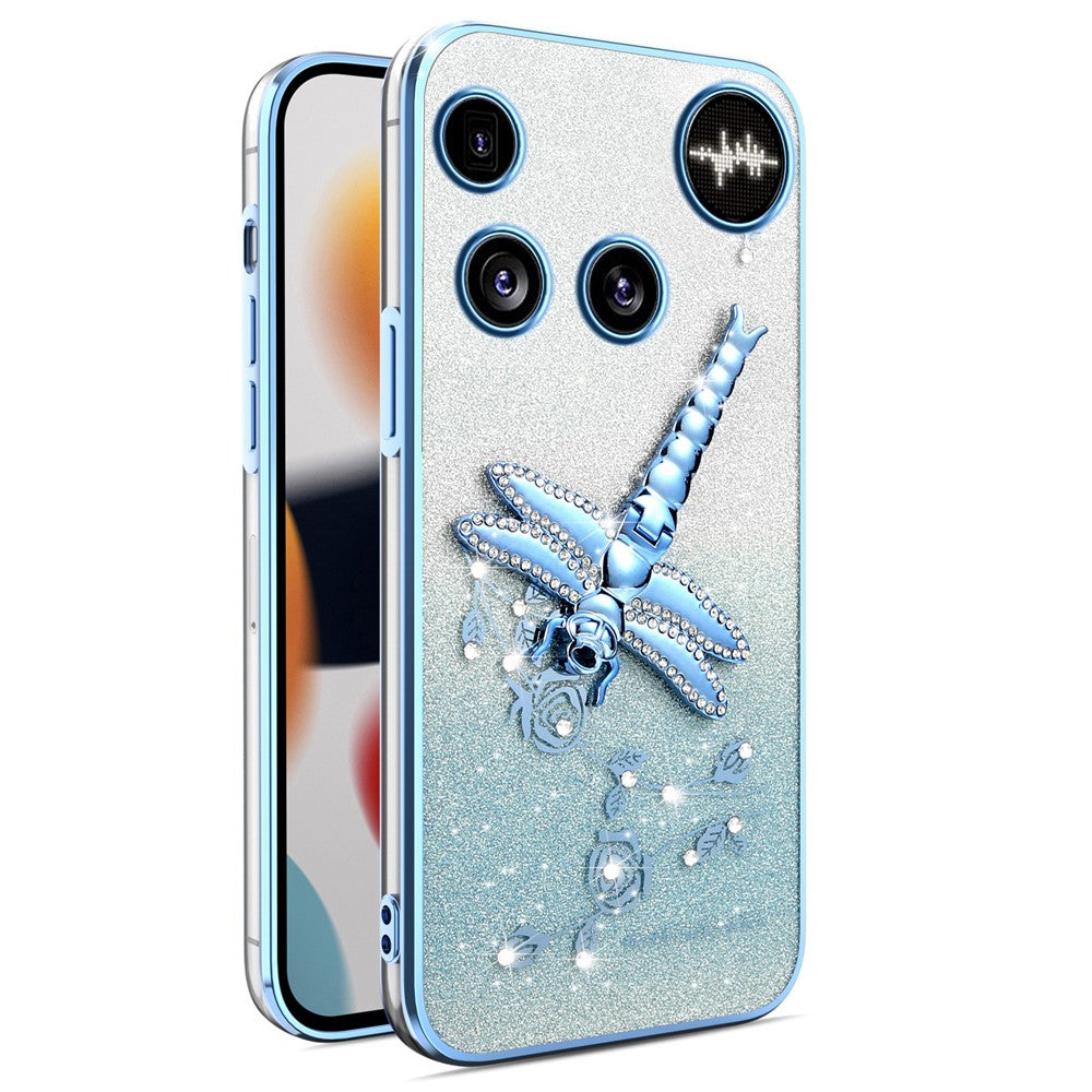 KADEM For Nothing Phone (3) 5G Case Dragonfly Kickstand TPU Flowers Glitter Phone Cover