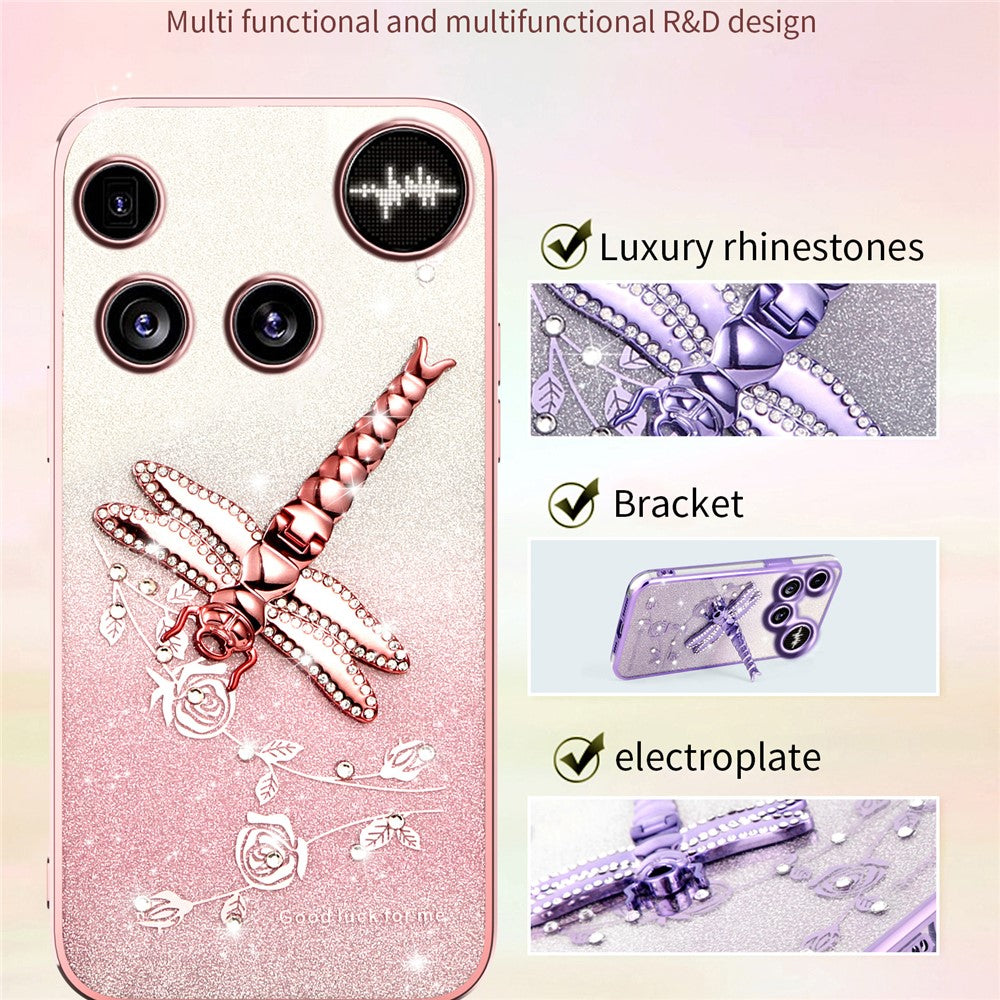 KADEM For Nothing Phone (3) 5G Case Dragonfly Kickstand TPU Flowers Glitter Phone Cover