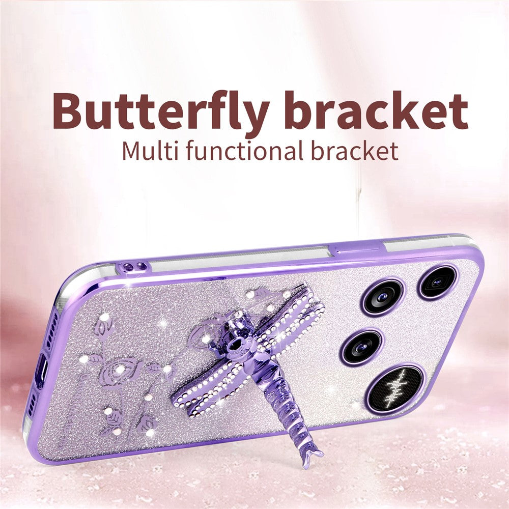 KADEM For Nothing Phone (3) 5G Case Dragonfly Kickstand TPU Flowers Glitter Phone Cover