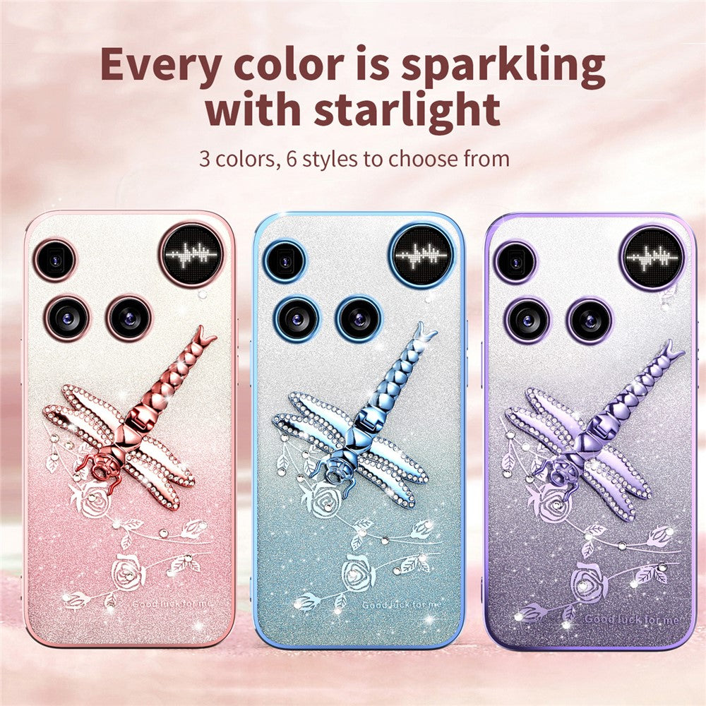 KADEM For Nothing Phone (3) 5G Case Dragonfly Kickstand TPU Flowers Glitter Phone Cover