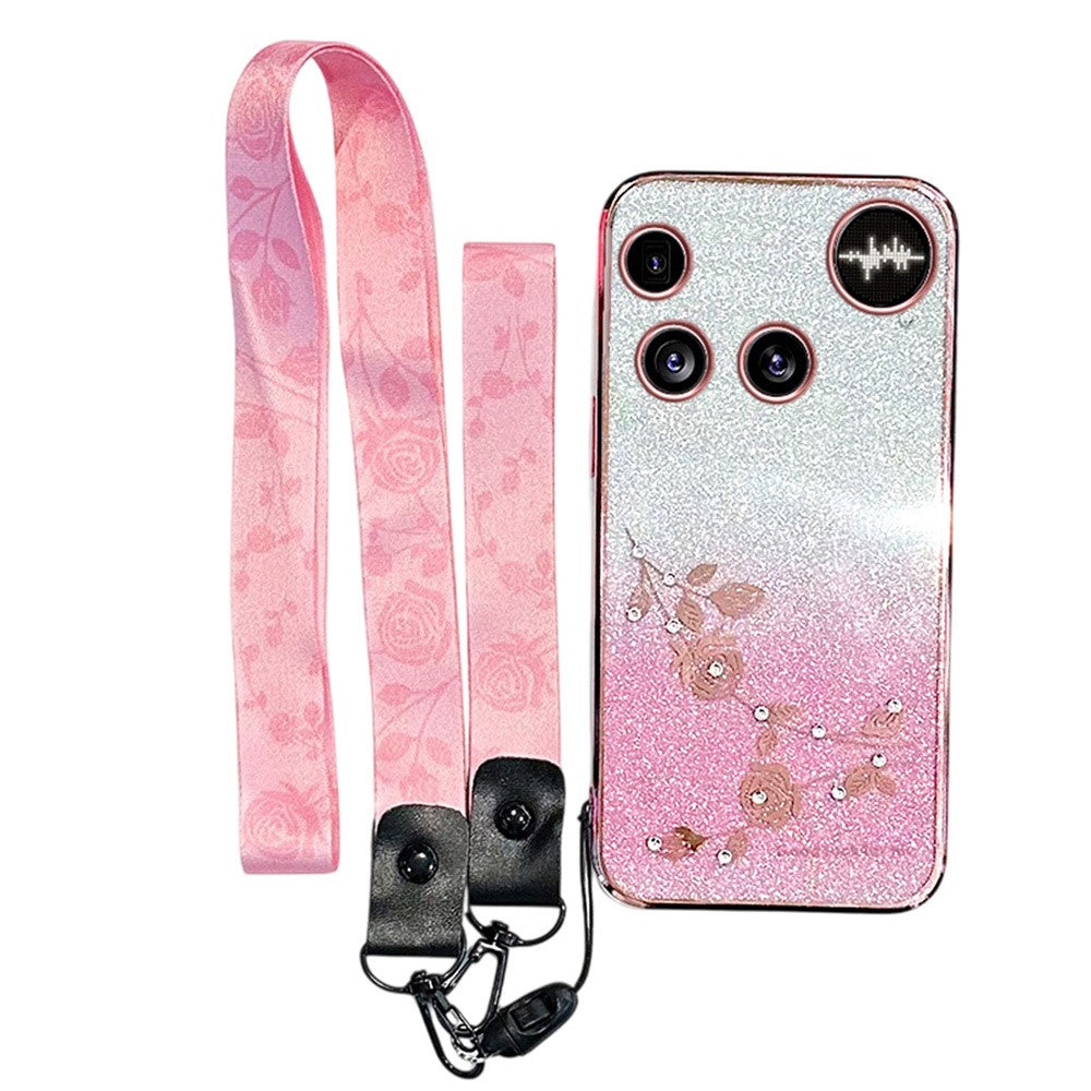 KADEM For Nothing Phone (3) 5G Case Flower Pattern TPU Gradient Phone Cover with Lanyards