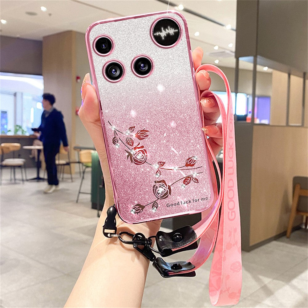 KADEM For Nothing Phone (3) 5G Case Flower Pattern TPU Gradient Phone Cover with Lanyards
