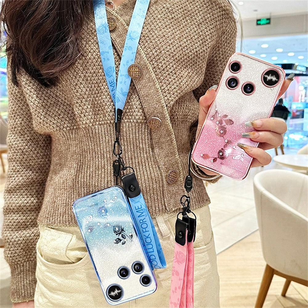 KADEM For Nothing Phone (3) 5G Case Flower Pattern TPU Gradient Phone Cover with Lanyards