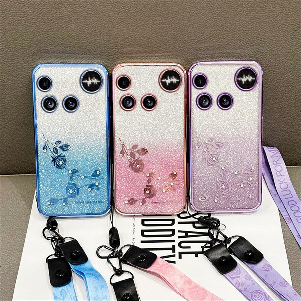 KADEM For Nothing Phone (3) 5G Case Flower Pattern TPU Gradient Phone Cover with Lanyards