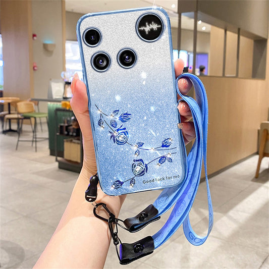 KADEM For Nothing Phone (3) 5G Case Flower Pattern TPU Gradient Phone Cover with Lanyards