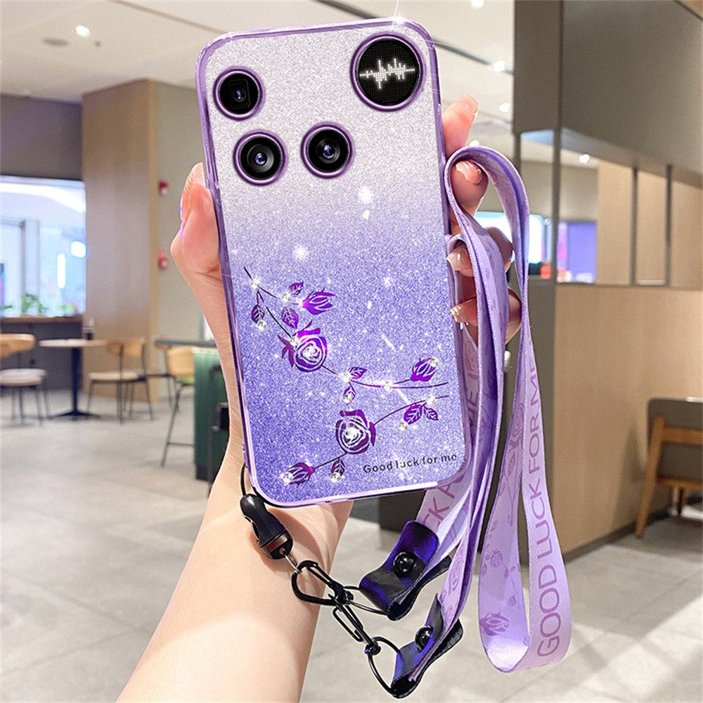 KADEM For Nothing Phone (3) 5G Case Flower Pattern TPU Gradient Phone Cover with Lanyards